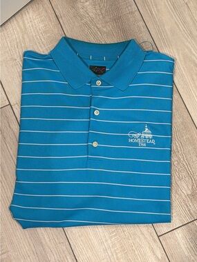 Greg Norman Collection Teal Stripe Polo with White Accents